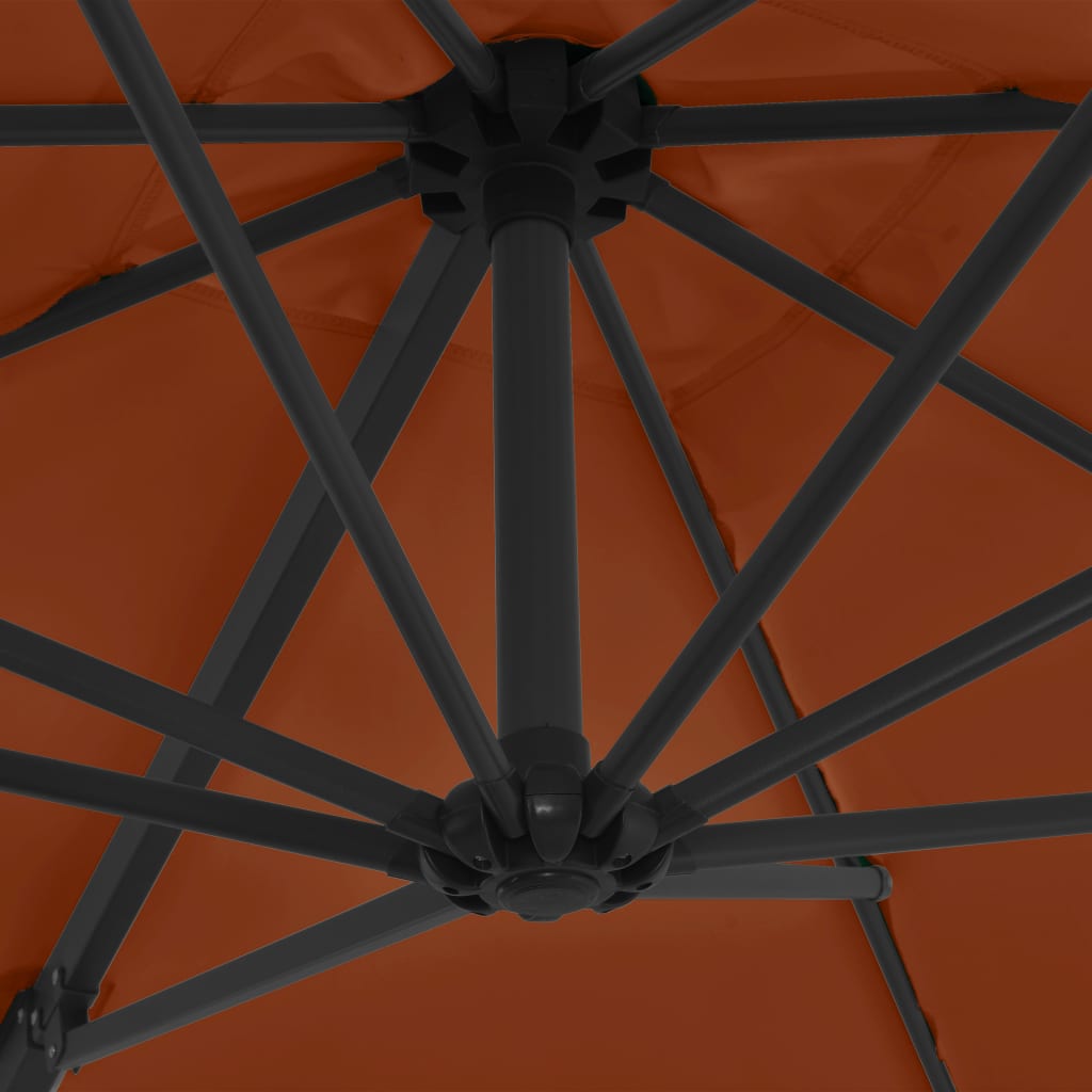 vidaXL Riippuva aurinkovarjo teräspylväällä terrakotta 250x250 cm