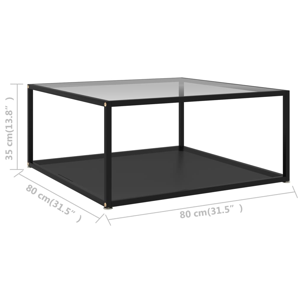 vidaXL Sohvapöytä läpinäkyvä ja musta 80x80x35 cm karkaistu lasi