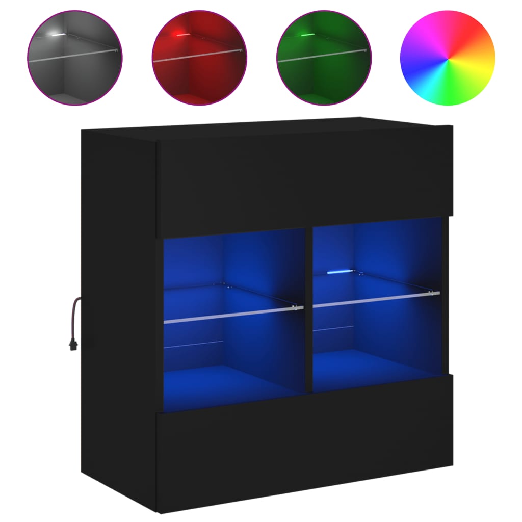 vidaXL TV-seinäkaappi LED-valoilla musta 58,5x30x60,5 cm