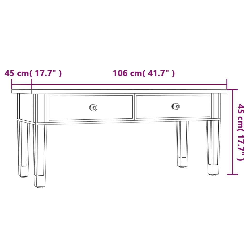 vidaXL Peilisohvapöytä 106x45x45 cm tekninen puu ja lasi