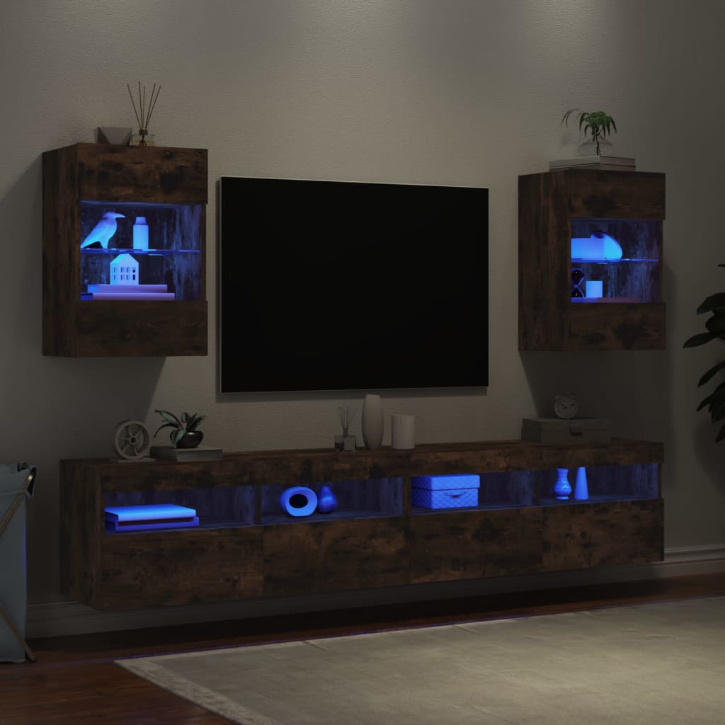 vidaXL TV-seinäkaapit LED-valoilla 2 kpl savutammi 40x30x60,5 cm