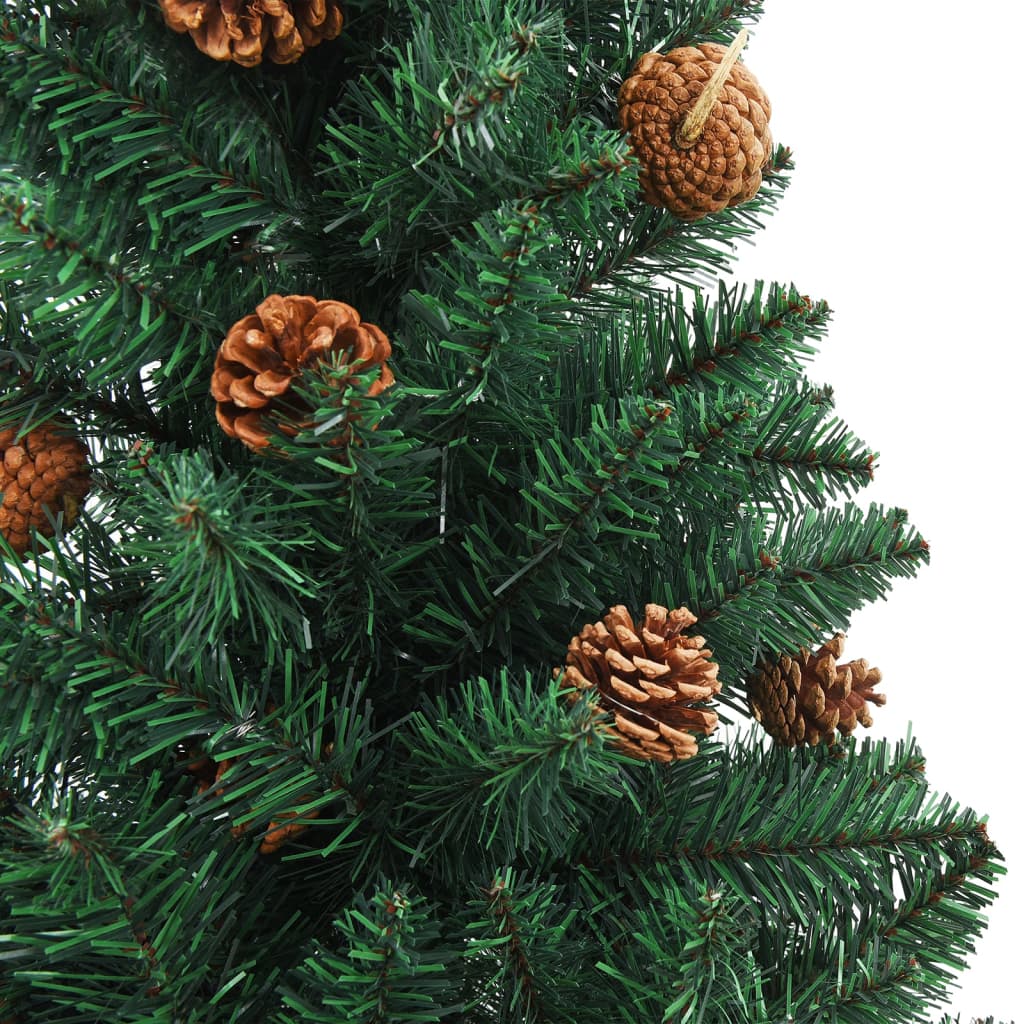 vidaXL Kapea joulukuusi LED, aito puu ja kävyt vihreä 150 cm