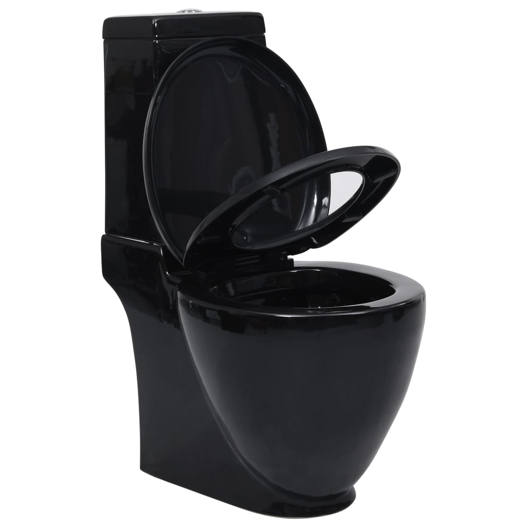 vidaXL Keraaminen WC-istuin pyöreä alapuolinen veden virtaus musta