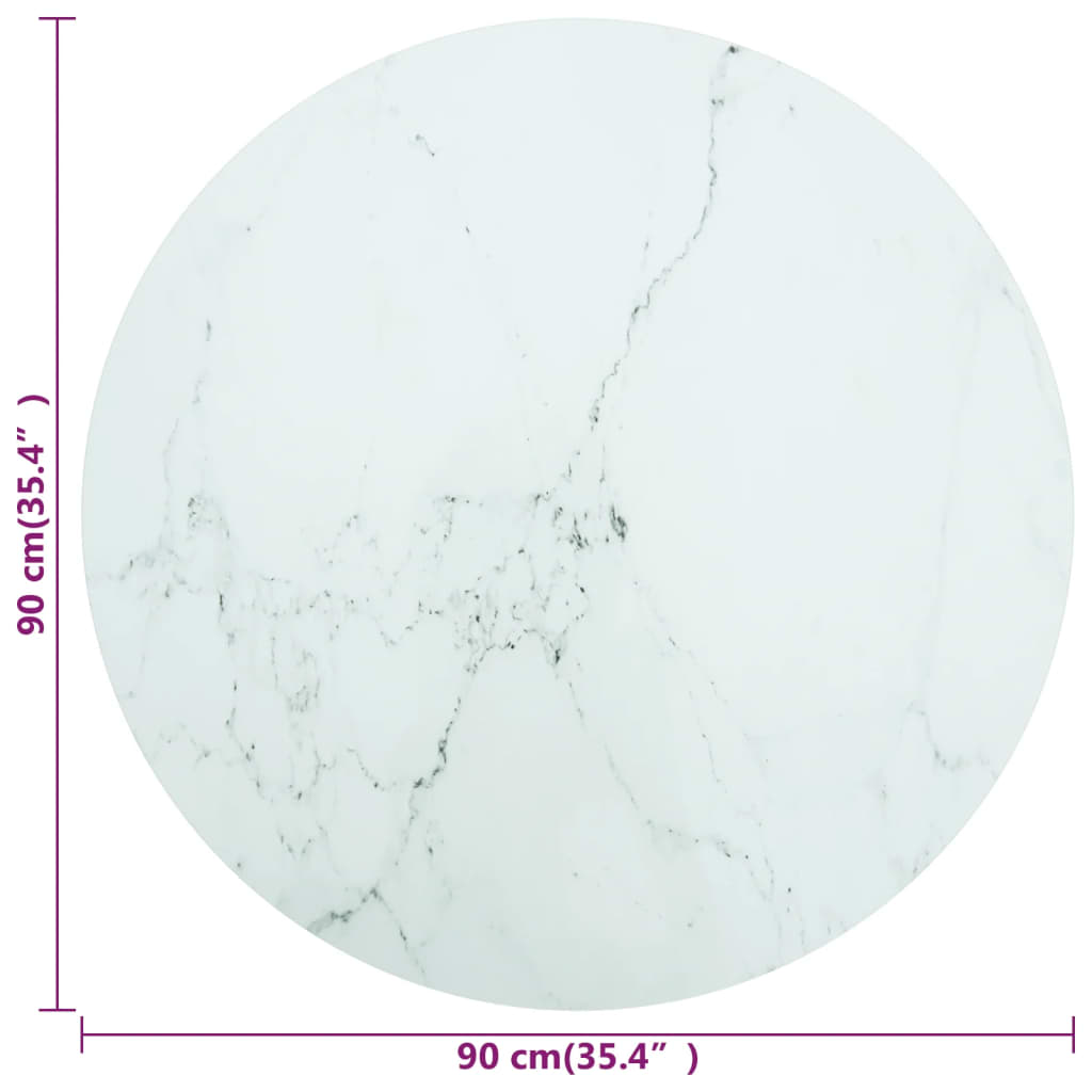 vidaXL Pöytälevy valkoinen Ø90x1 cm karkaistu lasi marmorikuvio
