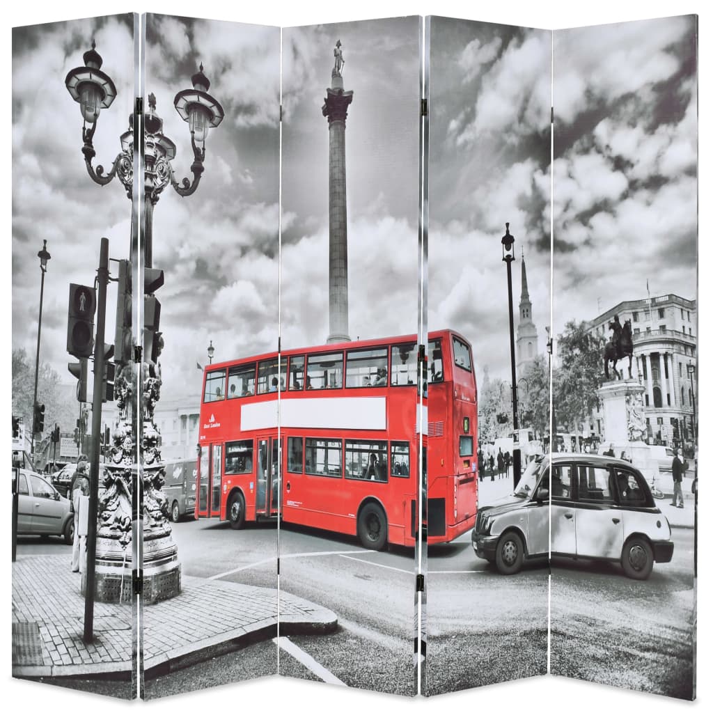 vidaXL Taitettava tilanjakaja Lontoon bussi 200x170 cm mustavalkoinen