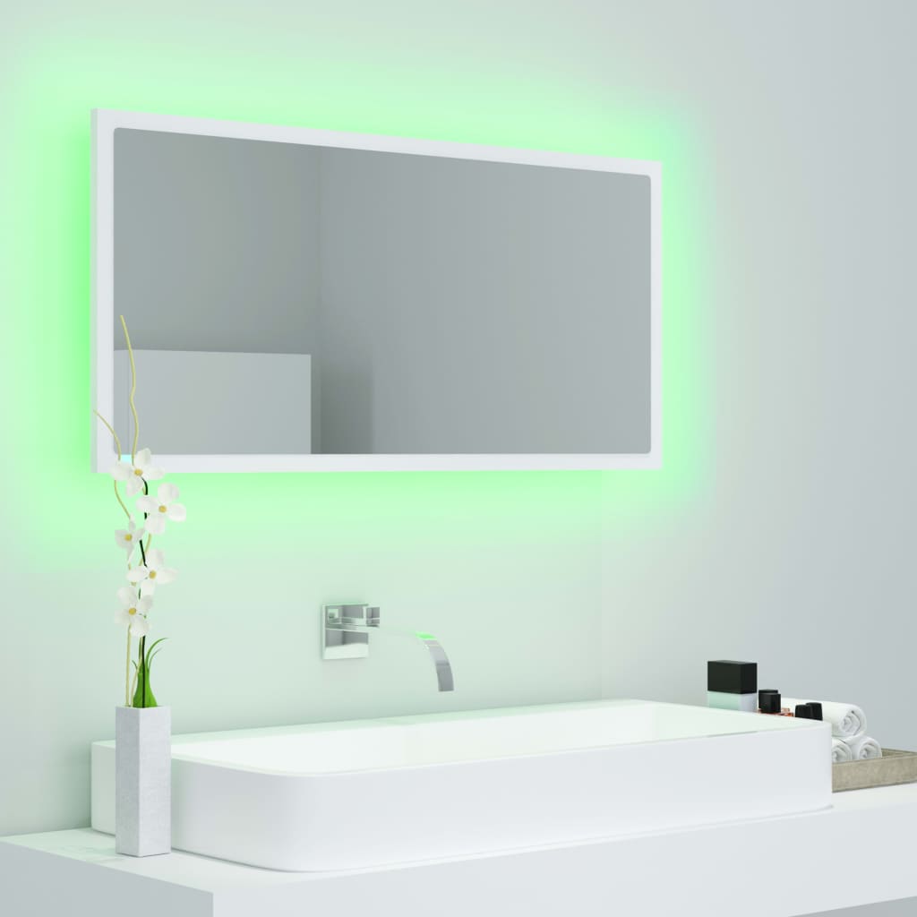 vidaXL LED-kylpyhuonepeili valkoinen 90x8,5x37 cm akryyli