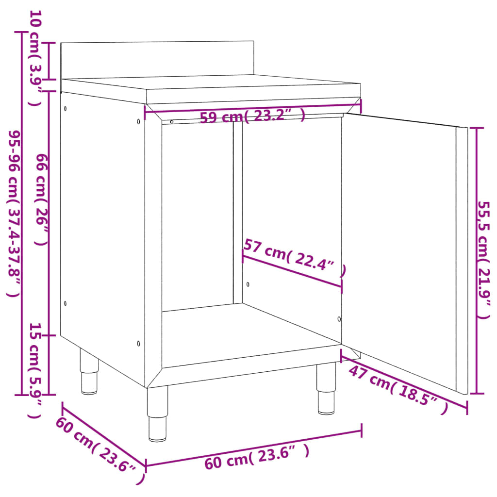 vidaXL Kaupallinen työpöytä kaapilla 60x60x96 cm ruostumaton teräs