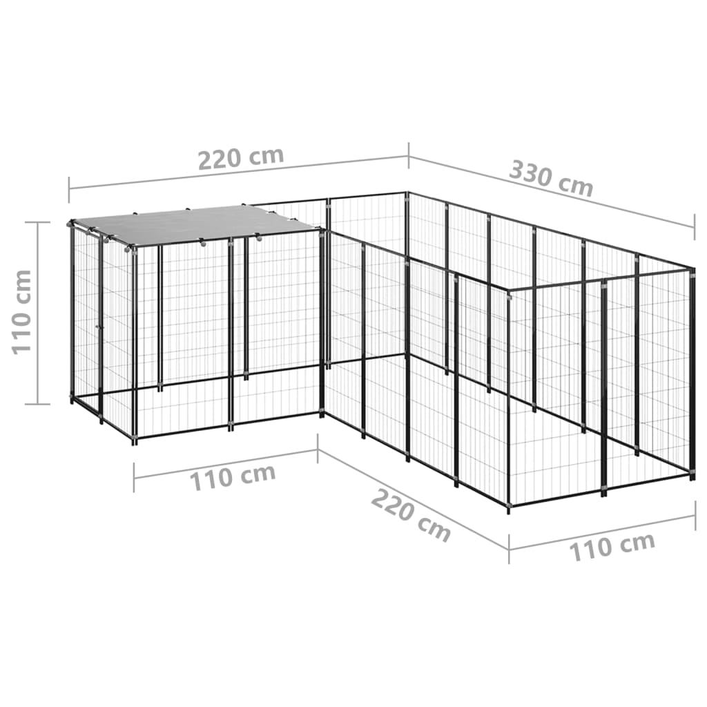 vidaXL Koiranhäkki musta 4,84 m² teräs