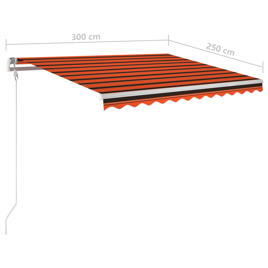 vidaXL Sisäänkelattava markiisi LED/tuulisens. 300x250cm oranssiruskea