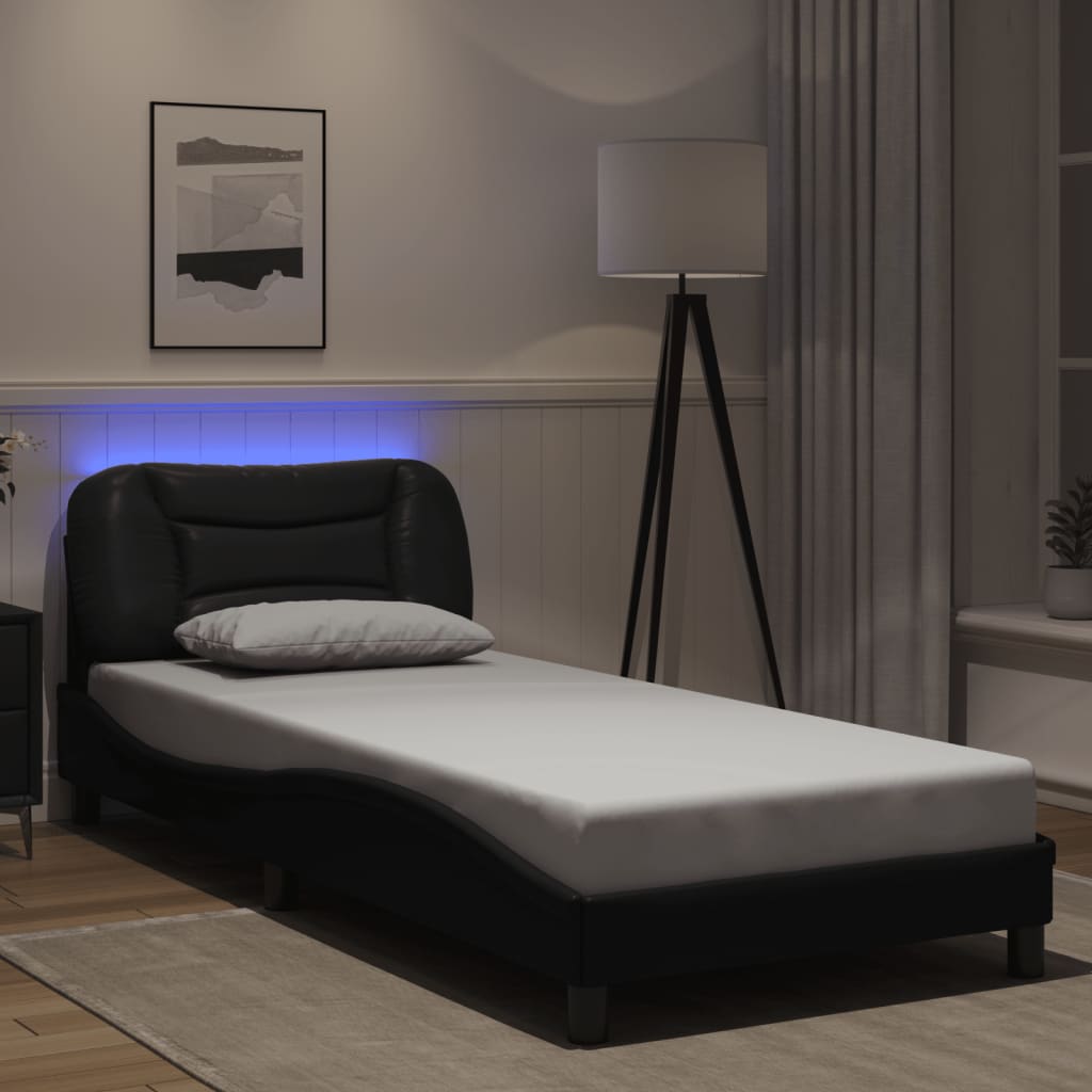 vidaXL Sängynrunko LED-valoilla musta 80x200 cm keinonahka