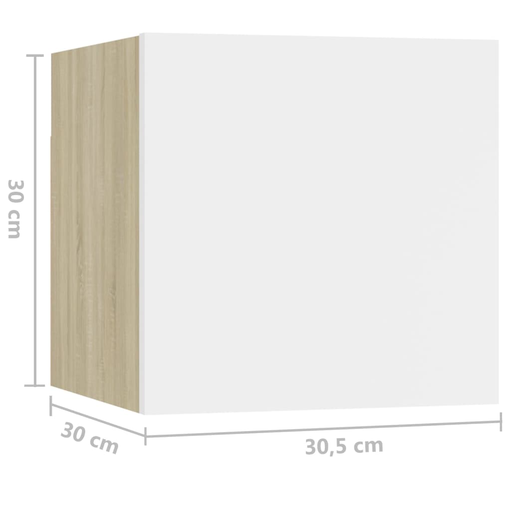 vidaXL Yöpöytä valkoinen ja Sonoma-tammi 30,5x30x30 cm lastulevy