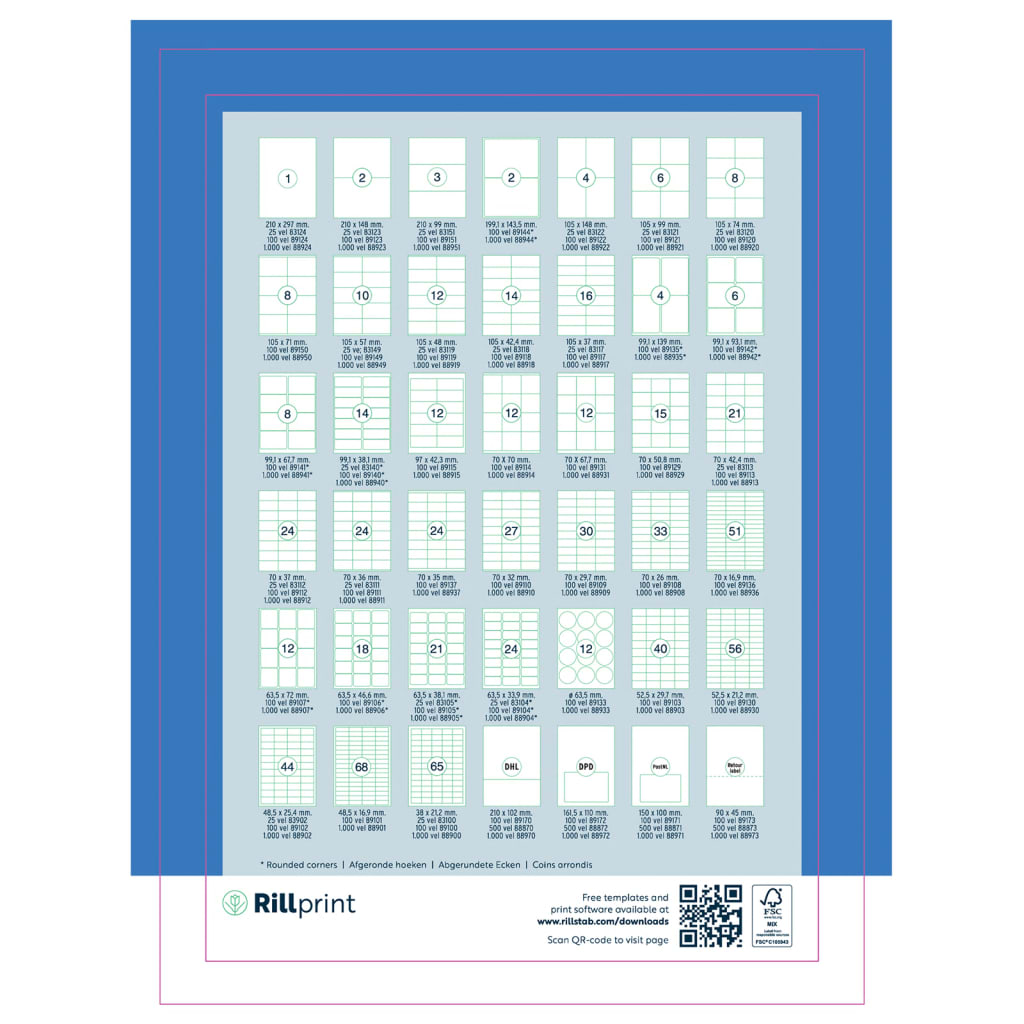 rillprint Itseliimautuvat etiketit 105x148 mm 1000 arkkia valkoinen