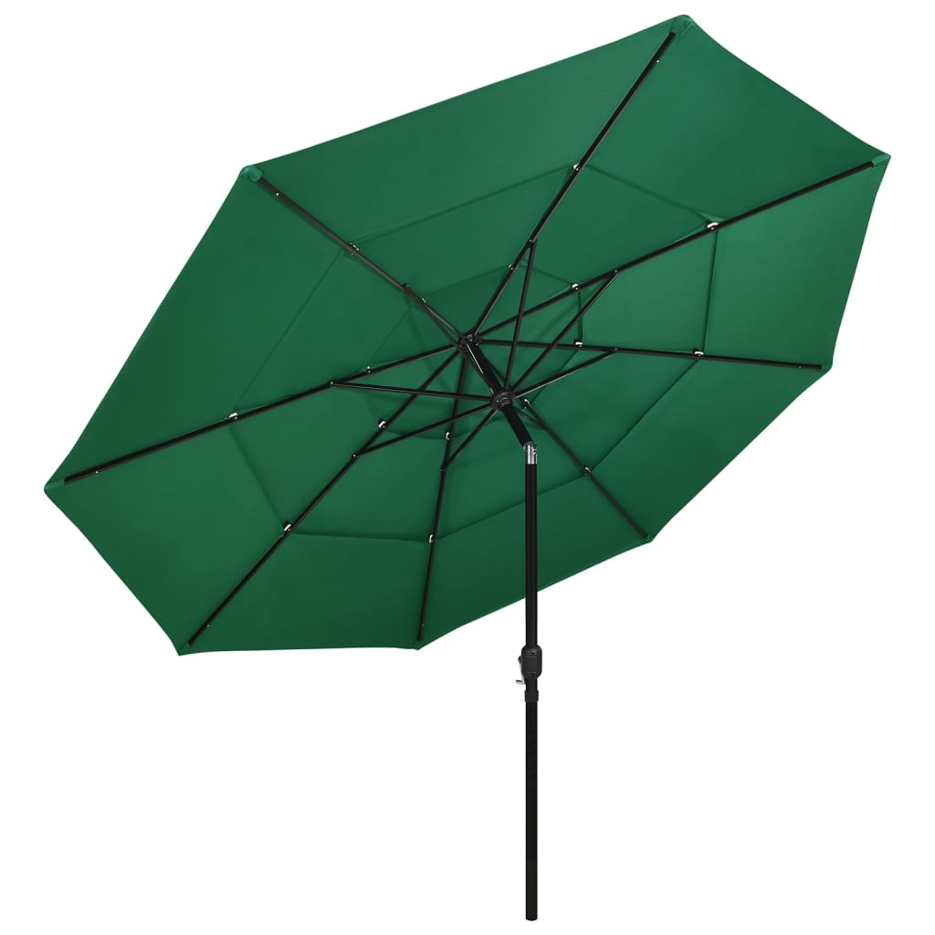 vidaXL 3-tasoinen aurinkovarjo alumiinitanko vihreä 3,5 m