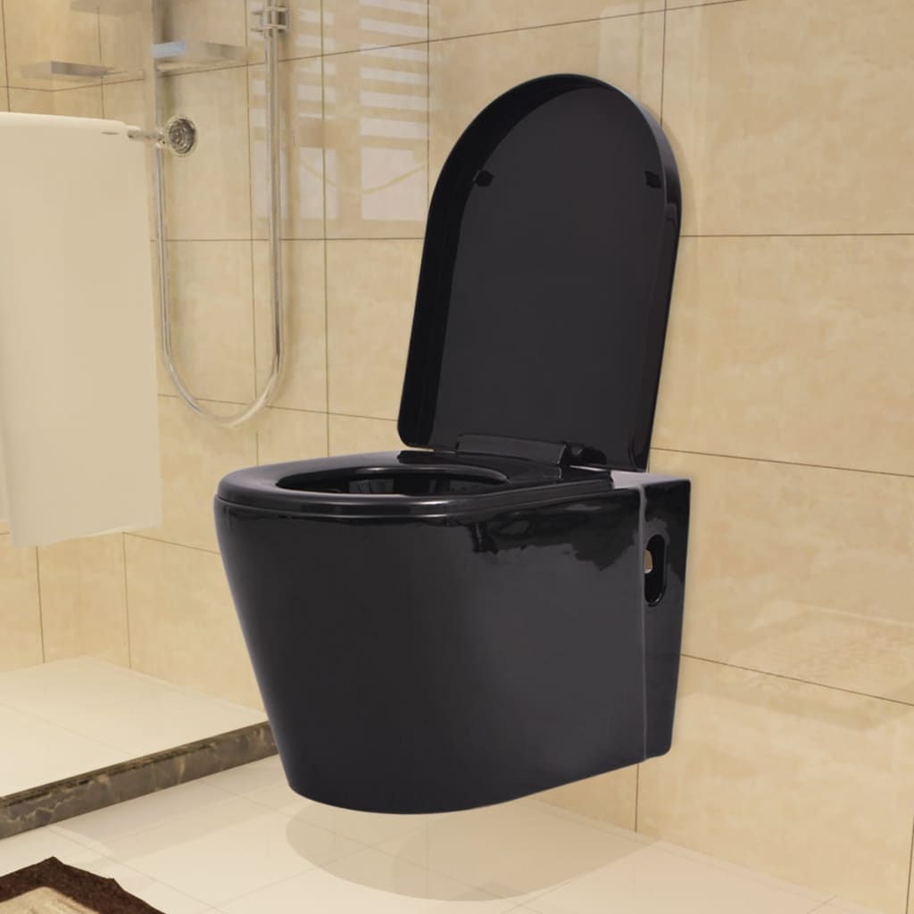 vidaXL WC piilotetulla vesisäiliöllä Keraaminen Musta