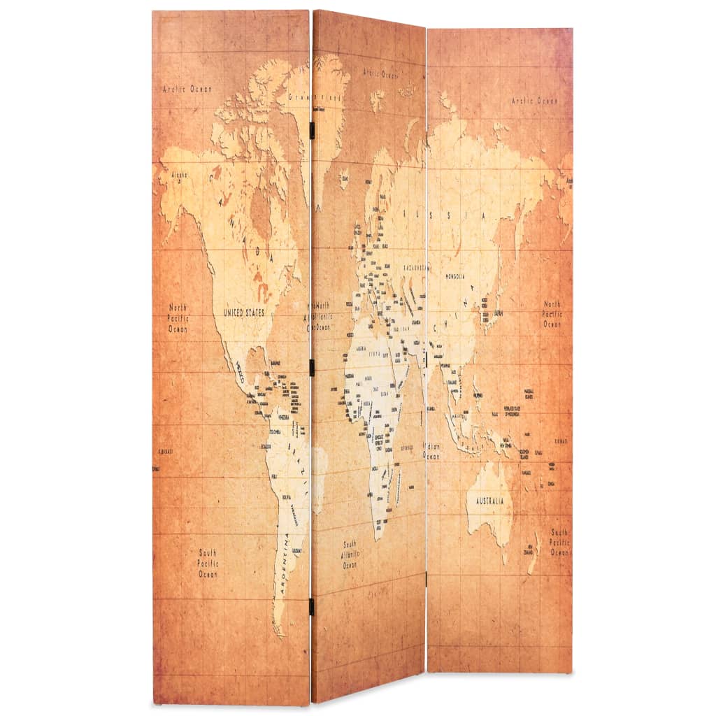 vidaXL Taitettava tilanjakaja 120x170 cm maailmankartta keltainen