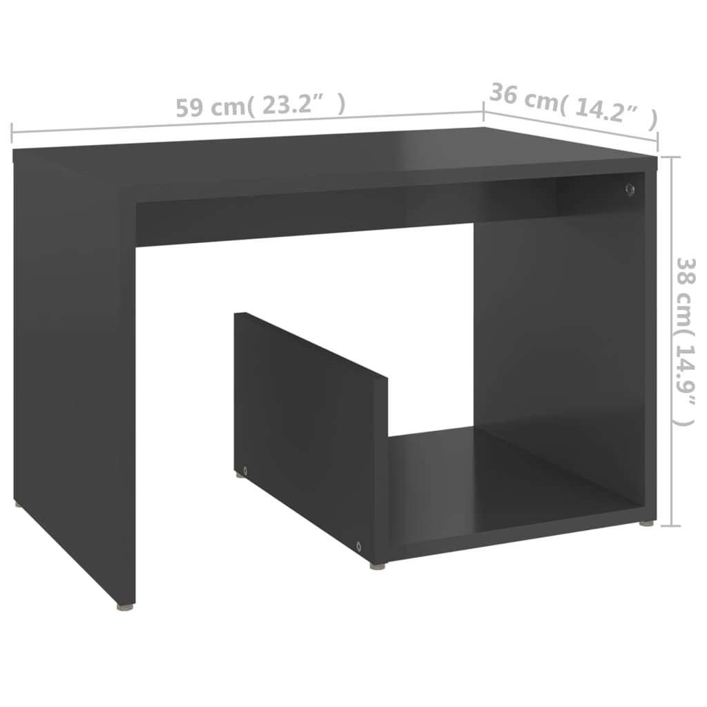 vidaXL Sivupöytä korkeakiilto harmaa 59x36x38 cm lastulevy