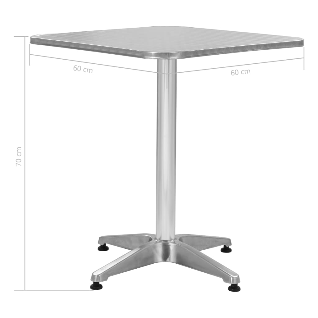 vidaXL Puutarhapöytä hopea 60x60x70 cm alumiini
