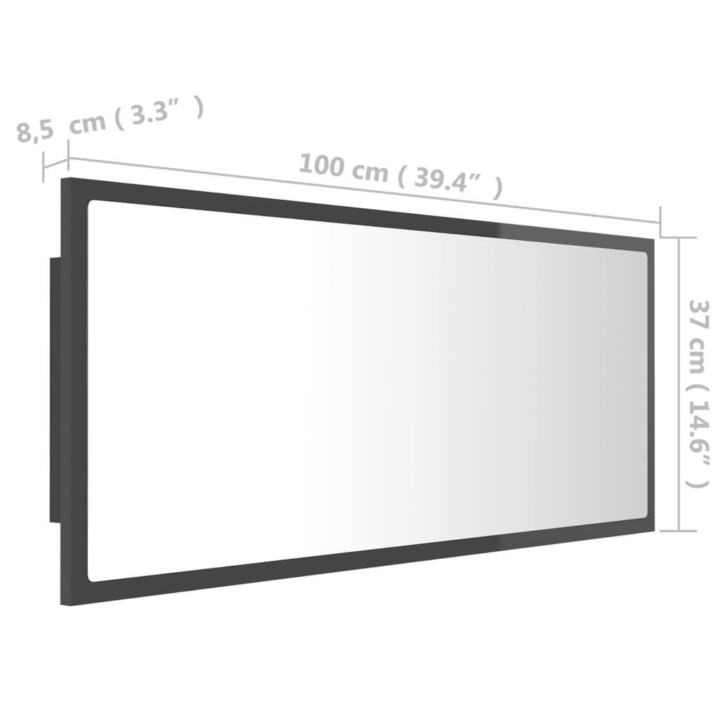 vidaXL LED-kylpyhuonepeili korkeakiilto harmaa 100x8,5x37 cm akryyli