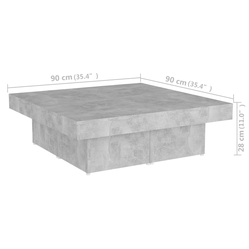 vidaXL Sohvapöytä betoninharmaa 90x90x28 cm lastulevy
