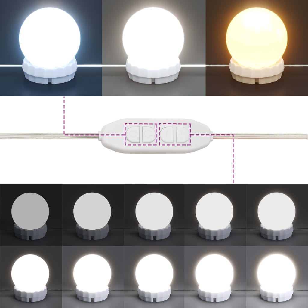 vidaXL Meikkipöytäsarja LED-valoilla täysi mänty