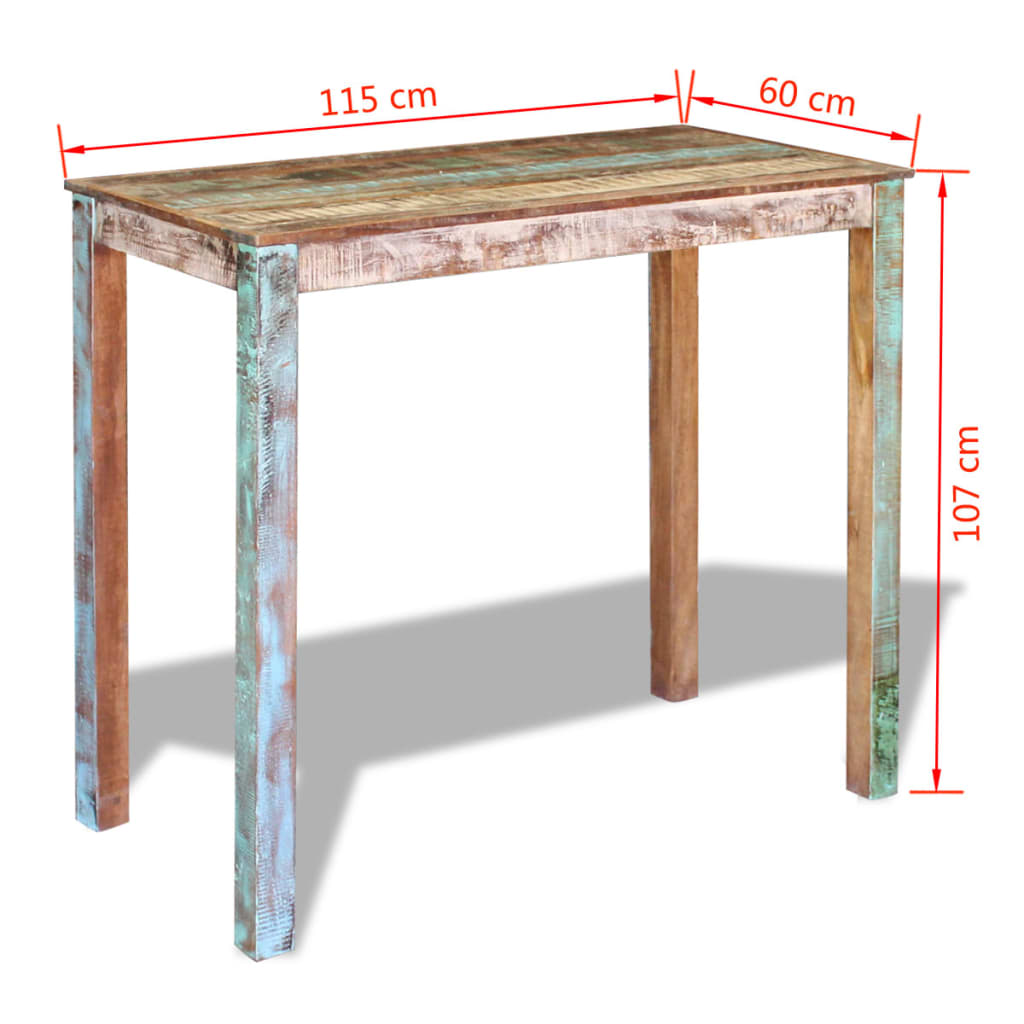 vidaXL Baaripöytä kierrätetty massiivipuu 115x60x107 cm