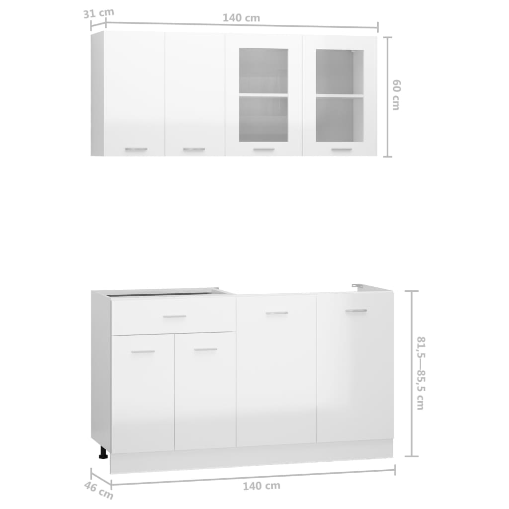 vidaXL 4-osainen keittiön kaappisarja korkeakiilto valkoinen lastulevy
