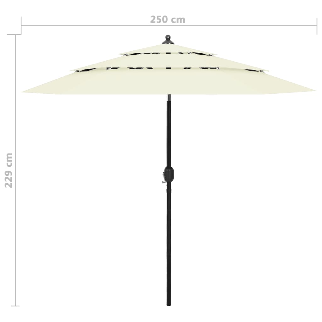 vidaXL 3-tasoinen aurinkovarjo alumiinitanko hiekka 2,5 m