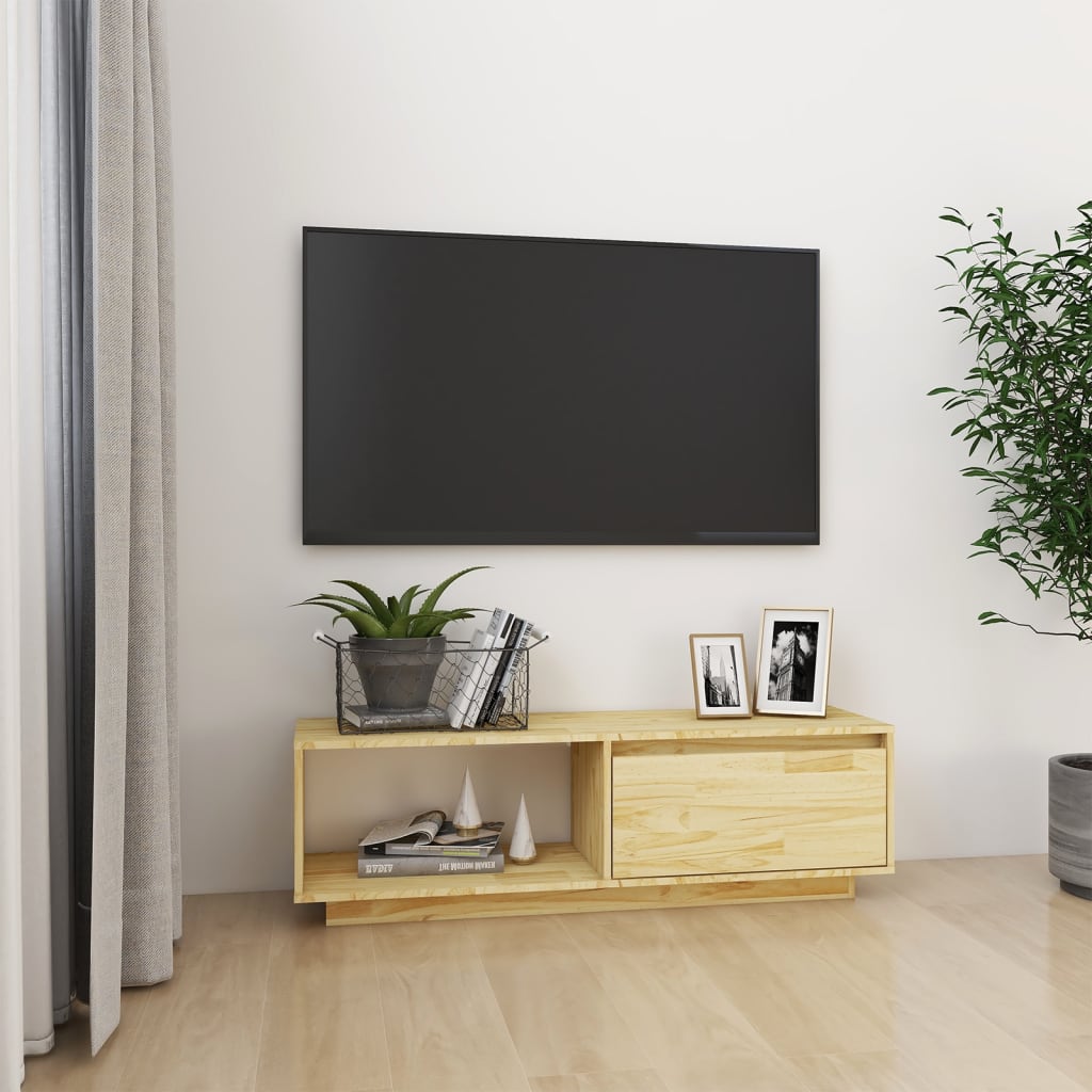 vidaXL TV-taso valkoinen 110x30x33,5 cm täysi mänty