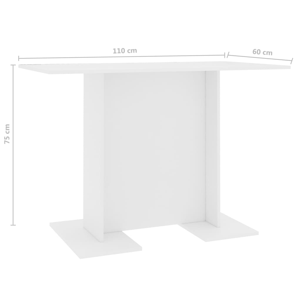vidaXL Ruokapöytä valkoinen 110x60x75 cm lastulevy