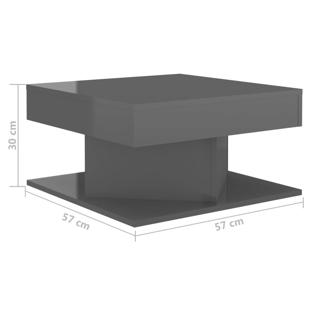 vidaXL Sohvapöytä korkeakiilto harmaa 57x57x30 cm lastulevy