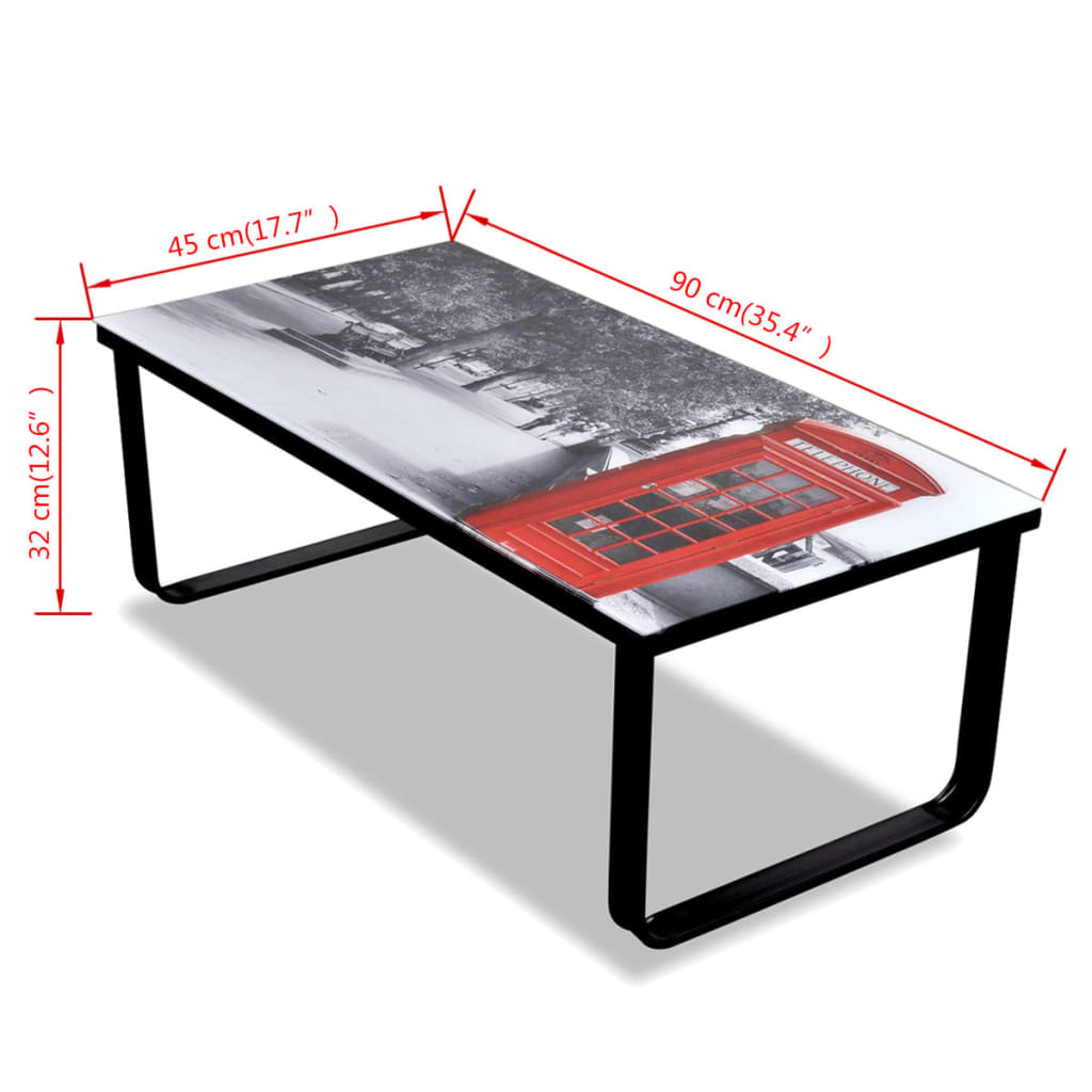 vidaXL Sohvapöytä lasisella pöytälevyllä ja puhelinkioskikuvalla