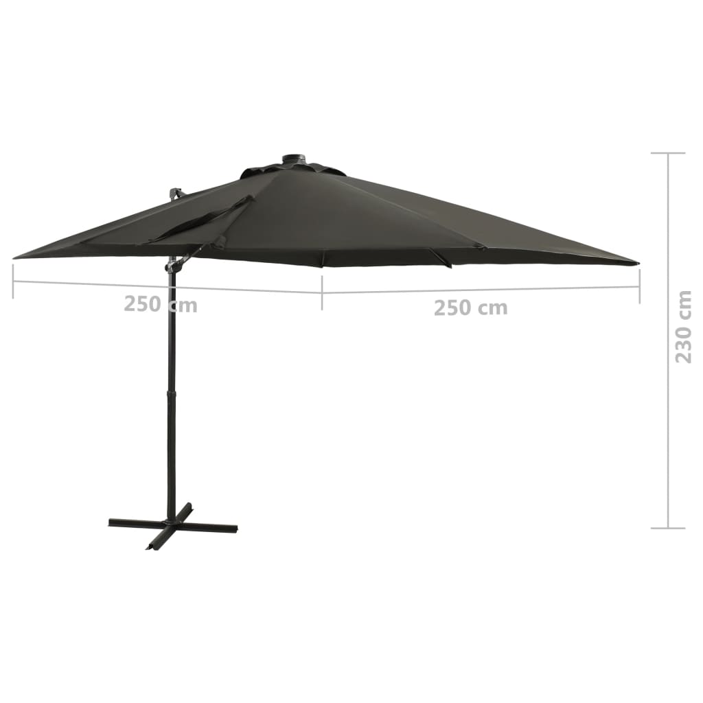 vidaXL Riippuva aurinkovarjo tangolla ja LED-valoilla antras. 250 cm