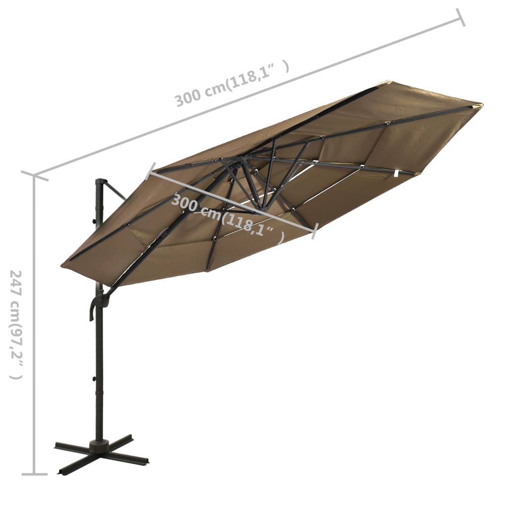 vidaXL 4-tasoinen aurinkovarjo alumiinitanko ruskeanharmaa 3x3 m