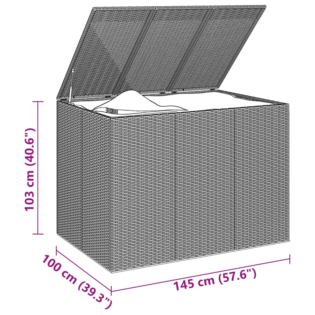 vidaXL Puutarhan säilytyslaatikko PE-rottinki 145x100x103 cm musta