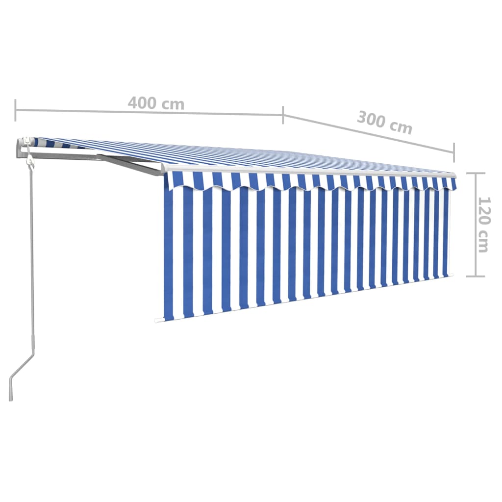 vidaXL Sisäänkelattava markiisi verho/LED/tuulisens. 4x3 m sinivalk.