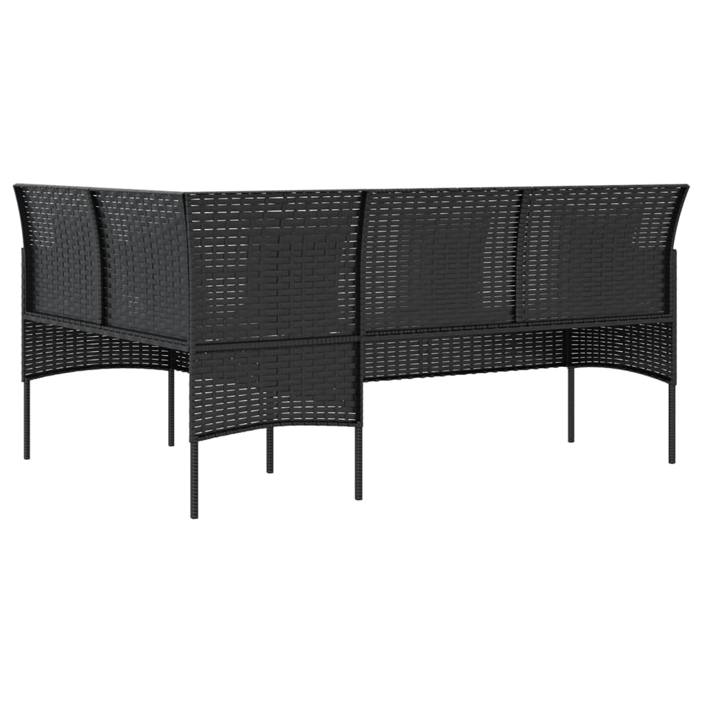 vidaXL L-muotoinen sohva tyynyillä polyrottinki musta