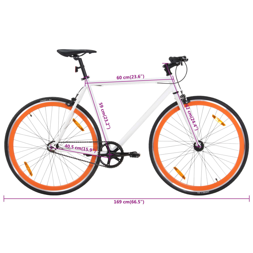 vidaXL Polkupyörä vaihteeton oranssi ja valkoinen 700c 59 cm