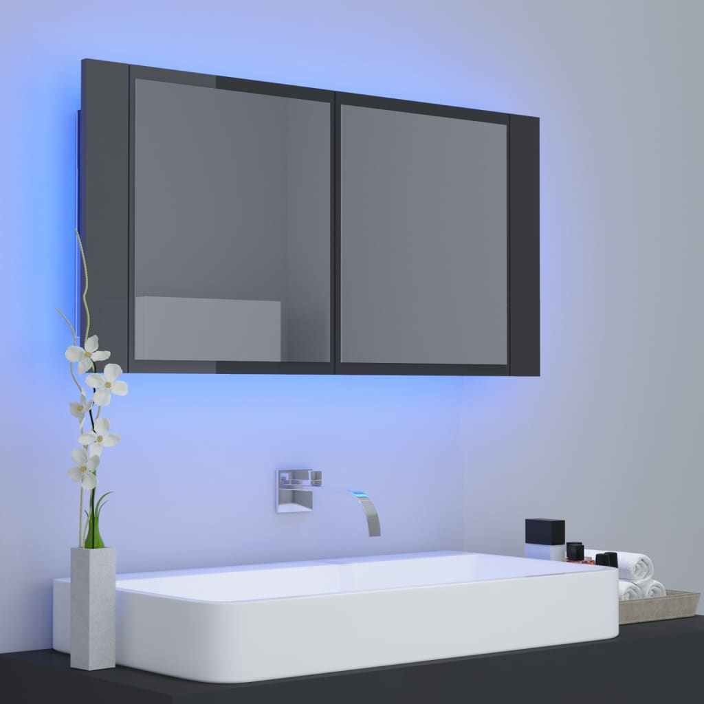 vidaXL Kylpyhuoneen LED peilikaappi korkeak. harm. 90x12x45 cm akryyli