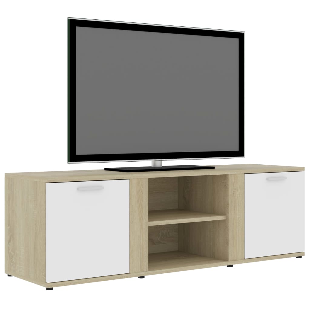 vidaXL TV-taso valkoinen ja Sonoma-tammi 120x34x37 cm lastulevy