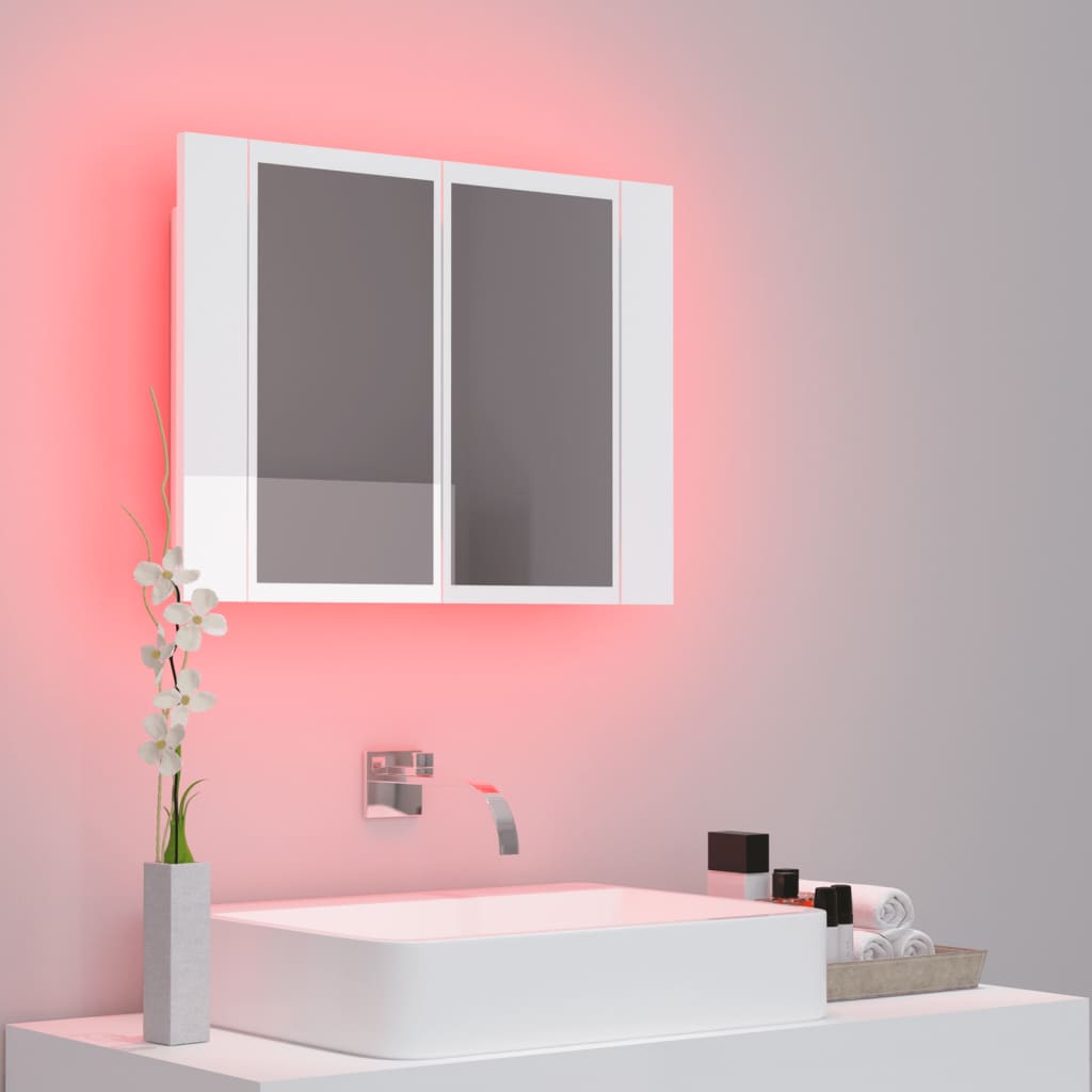 vidaXL Kylpyhuoneen LED peilikaappi korkeak. valk. 60x12x45 cm akryyli