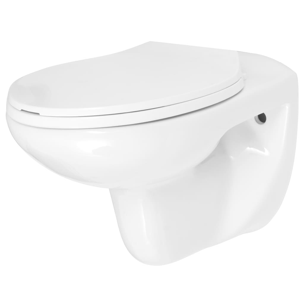vidaXL Seinäkiinnitettävä Soft-Close istuin Keraaminen Valkoinen WC