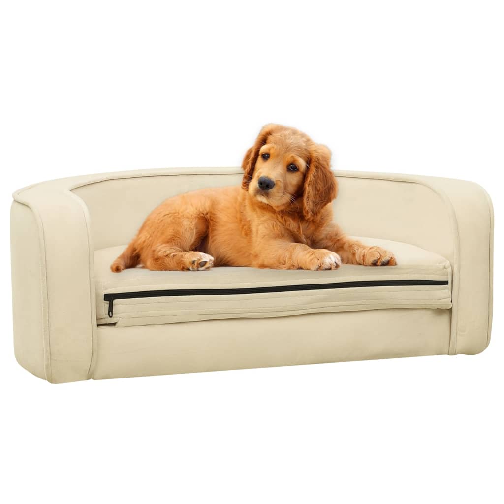vidaXL Taitettava koiran sohva kerma 73x67x26 cm plyysi pestävä