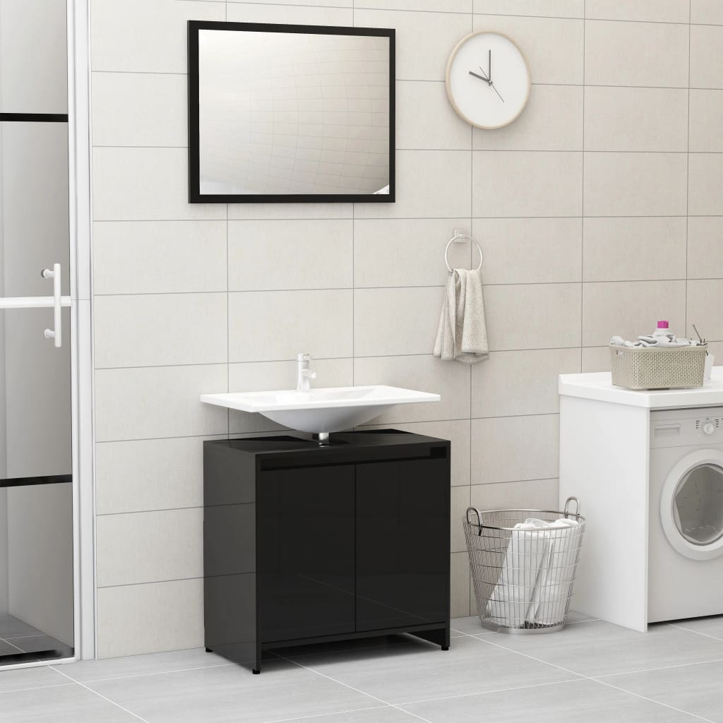 vidaXL 3-osainen kylpyhuonekalustesarja korkeakiilto musta lastulevy