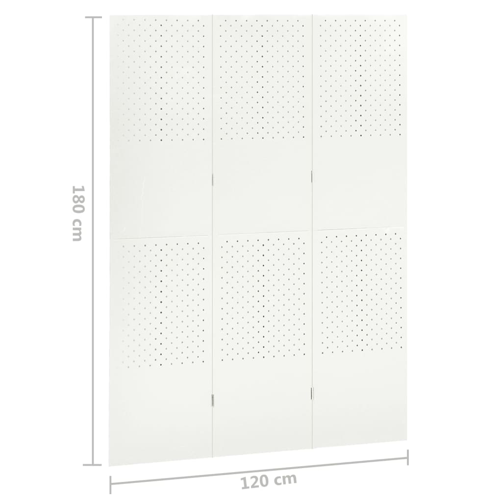 vidaXL 3-Paneelinen tilanjakaja 120x180 cm valkoinen teräs