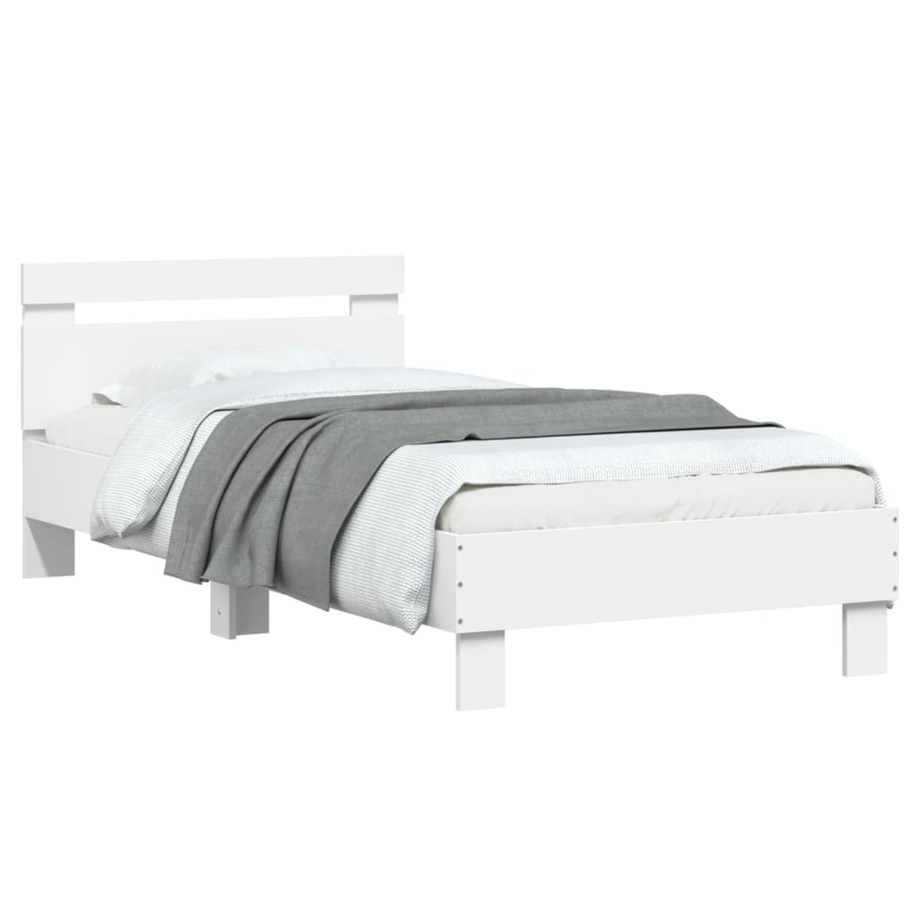 vidaXL Sängynrunko päädyllä ja LED-valoilla valkoinen 75x190 cm