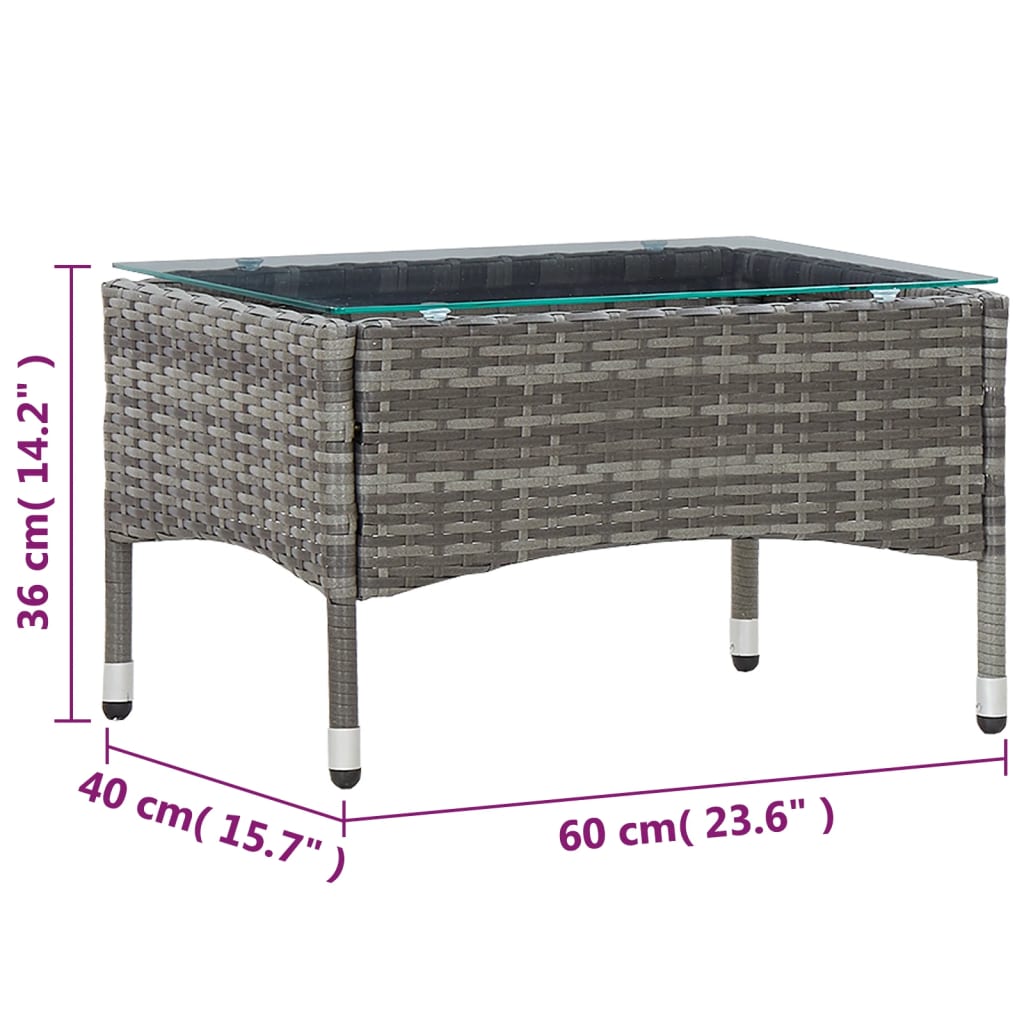 vidaXL Sohvapöytä harmaa 60x40x36 cm polyrottinki