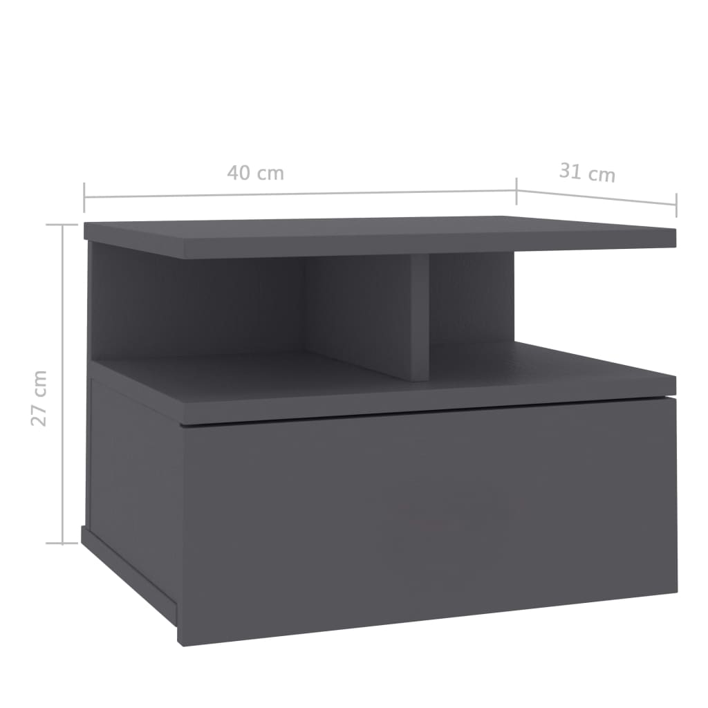 vidaXL Kelluva yöpöytä harmaa 40x31x27 cm lastulevy