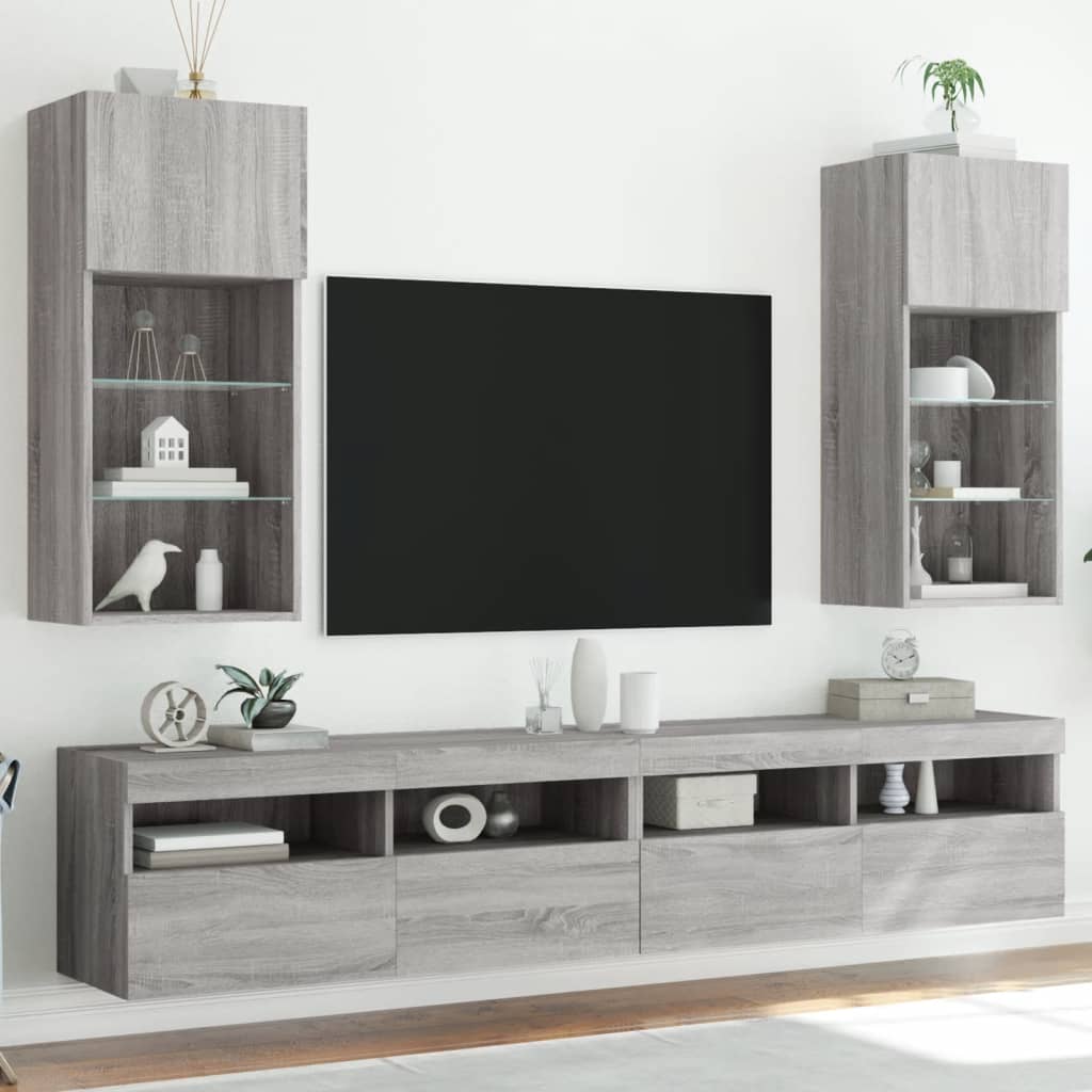 vidaXL TV-kaapit LED-valoilla 2 kpl harmaa Sonoma 40,5x30x90 cm