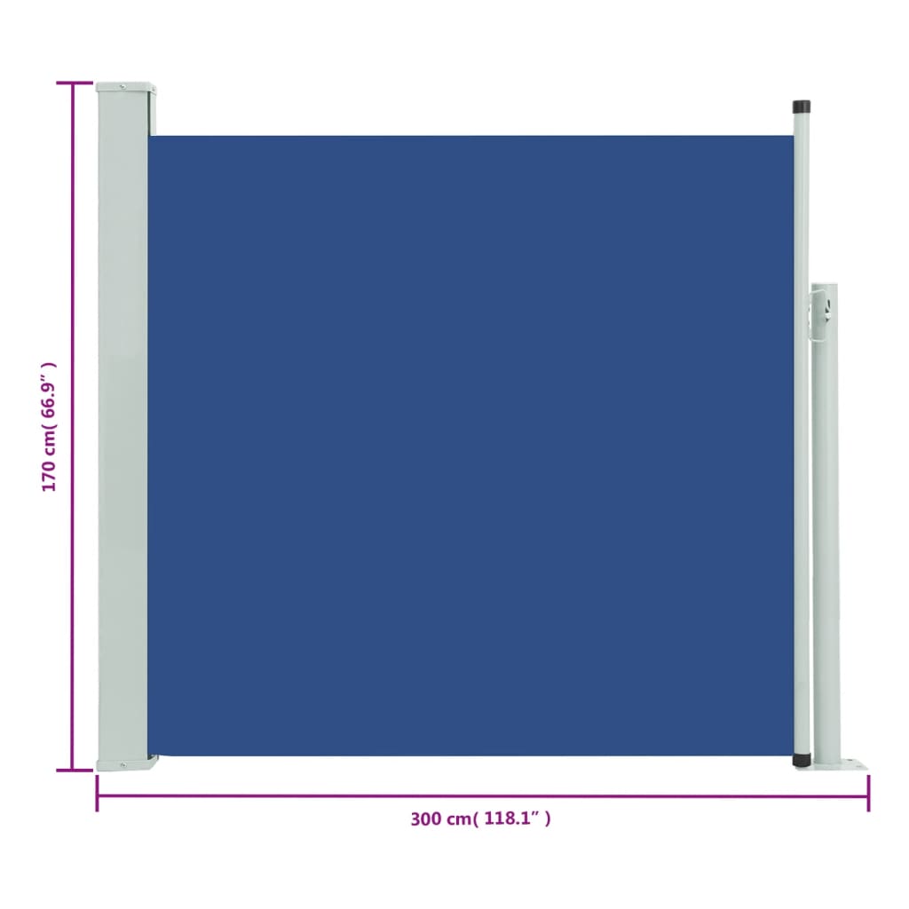 vidaXL Sisäänvedettävä terassin sivumarkiisi 170x300 cm sininen