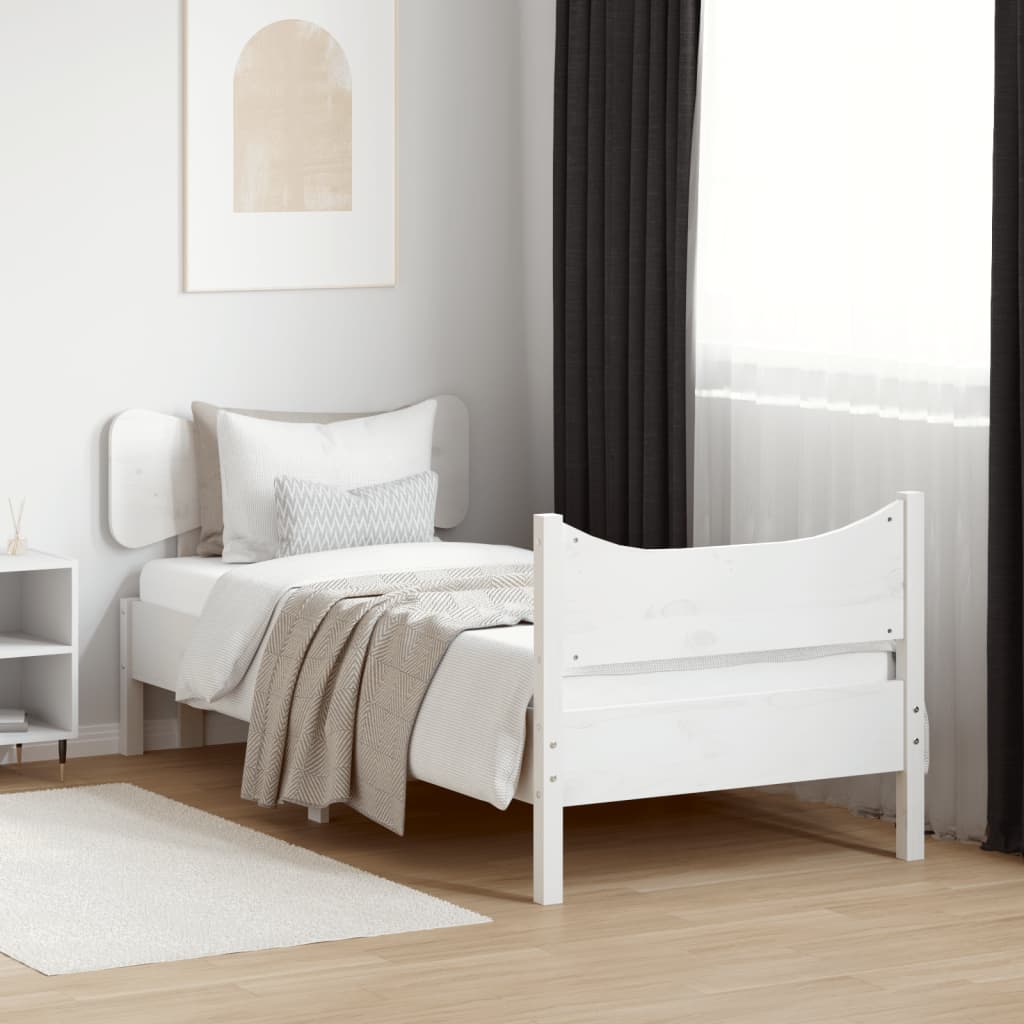 vidaXL Sängynrunko sängynpäädyllä valkoinen 90x200 cm täysi mänty